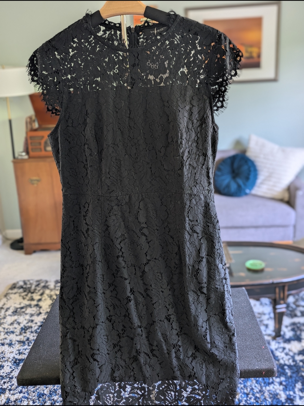 Black Lace Midi Dress with Cap Sleeves